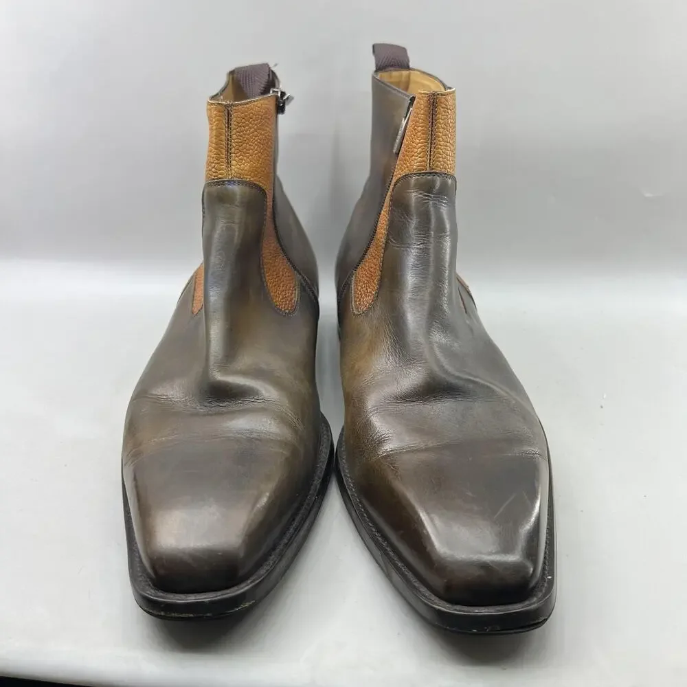 Mezlan Pitt Side Zip Dress Boots Men Size 12 Brown Leather Ankle Chelsea Shoes